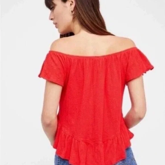 Free People Red Ruffled Peplum Top - Picture 3 of 7